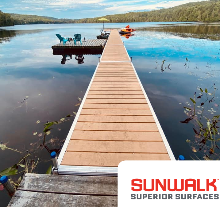 An image of a SunWalk(tm) wood series dock stretching out over water