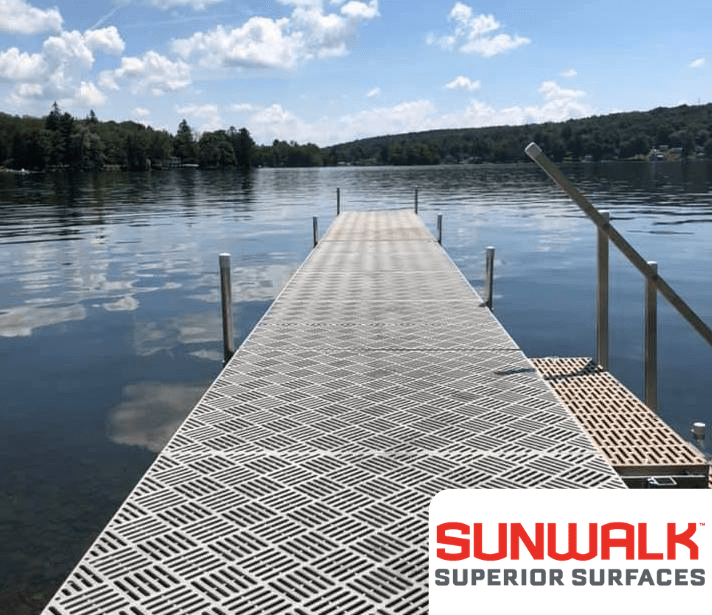 A SunWalk(tm) 45 series dock, spanning over water